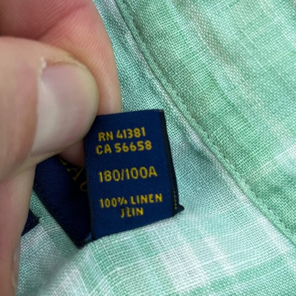 Ralph Lauren Linen Shirt Mens L Long Sleeve Button-Down Classic Fit Green Plaid - Picture 7 of 12